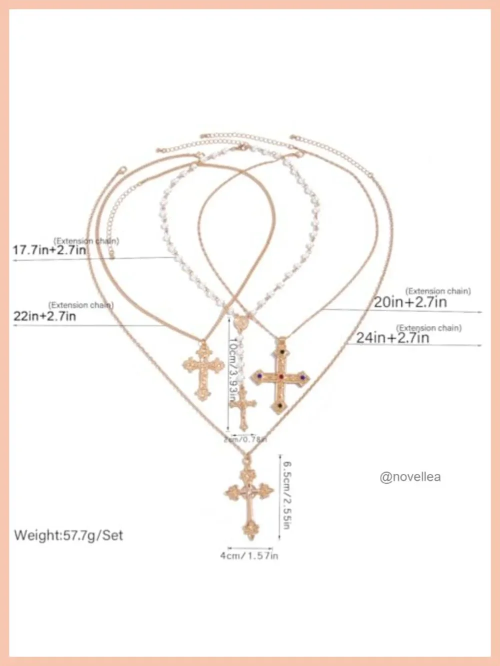 4 Pc Dainty Crystal Cross Pendant Necklace Set, Layered Chain, Hypoallergenic